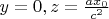$y=0, z=\frac{ax_0}{c^2}$