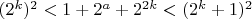 $(2^k)^2<1+2^a+2^{2k}<(2^k+1)^2$