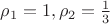 $\rho_1=1, \rho_2=\frac{1}{3}$