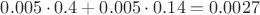$0.005\cdot 0.4+0.005\cdot0.14=0.0027$ $0.005\cdot 0.4+0.005\cdot0.14=0.0027$