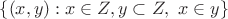 $\{(x,y):x\in Z,y\subset Z,\ x\in y\}$