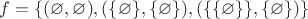 $f = \{(\varnothing, \varnothing), (\{\varnothing\}, \{\varnothing\}), (\{\{\varnothing\}\}, \{\varnothing\})\}$