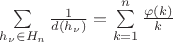 $\sum\limits_{h_\nu \in H_n}\frac{1}{d(h_\nu)}=\sum\limits_{k=1}^{n}\frac{\varphi(k)}{k}$