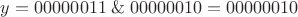 $y=00000011\;\&\;00000010=00000010$