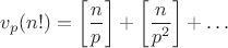 $$v_{p}(n!)=\left[\frac{n}{p}\right]+\left[\frac{n}{p^2}\right]+\dots$$