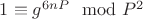 $1\equiv g^ {6nP}\mod P^2$