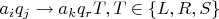 $a_iq_j\to a_kq_rT, T\in\{L,R,S\}$