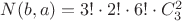 $N(b,a) = 3! \cdot 2! \cdot 6! \cdot C^2_3  $