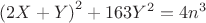 $\displaystyle {(2X+Y)}^2+163Y^2=4n^3$
