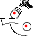 $$
\begin{picture}(300,200)
\multiput(27,26)(14,-14){2}{
\circle{10}
}
\multiput(27,27)(14,-14){2}{
\circle{10}
}
\multiput(29,32)(1.3,1.3){3}{
\qbezier(0,0)(5,0)(7,-6)
}

\multiput(38,38)(1.5,-1){6}{
\qbezier(0,0)(2,2)(7,2)
}

\multiput(35,36)(1.5,0){7}{
\qbezier(0,0)(4,4)(2,7)
}

\qbezier(30,22)(20,21)(13,22)
\qbezier(16,14)(14,22)(13,22)
\qbezier(16,14)(22,18)(34,16)
\qbezier(25,15)(27,2)(45,2)

\color{red}{
\multiput(26,28)(14,-14.5){2}{
\circle*{3}
}
}
\end{picture}
$$
