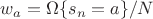 $w_a=\Omega\{s_n=a\}/N$