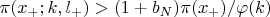 $\pi(x_{+};k,l_{+})>(1+b_N)\pi(x_{+})/\varphi(k)$