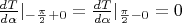 $\frac{dT}{d\alpha}|_{-\frac{\pi}{2}+0}=\frac{dT}{d\alpha}|_{\frac{\pi}{2}-0}=0$