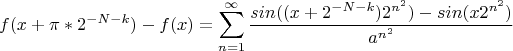 $$f(x+\pi *2^{-N-k})-f(x)= \sum\limits_{n=1}^{\infty}{\frac{sin((x+2^{-N-k})2^{n^2})-sin(x2^{n^2})}{a^{n^2}}} $$
