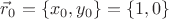 $\vec r_0=\{x_0,y_0\}=\{1,0\}$