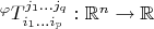 $\phantom{|}^{\varphi}T_{i_1\ldots i_p}^{j_1\ldots j_{q}}:\mathbb{R}^n\to \mathbb{R}$