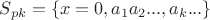$S_{pk}=\{x=0,a_1a_2...,a_k...\}$