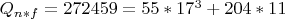 ${ Q_{n*f}= 272459=55*17^3+204*11}$