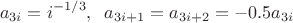 $$a_{3i}=i^{-1/3}}, \;\;a_{3i+1}=a_{3i+2}=-0.5a_{3i}$$
