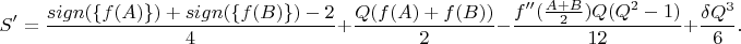 $$S'=\frac{sign(\{f(A)\})+sign(\{f(B)\})-2}{4}+\frac{Q(f(A)+f(B))}{2}-\frac{f''(\frac{A+B}{2})Q(Q^2-1)}{12}+\frac{\delta Q^3}{6}.$$