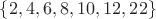 $\{2,4,6,8,10,12,22\}$