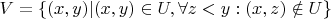 $V = \{(x,y) | (x,y) \in U, \forall z < y: (x,z) \notin U\}$