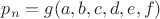 $p_n=g(a,b,c,d,e,f)$