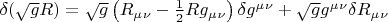 $\delta ( \sqrt {g} R) =\sqrt {g} \left(R_\mu_\nu  - \frac{1}{2} R g_\mu_\nu \right) \delta g^\mu^\nu +  \sqrt {g} g^\mu^\nu \delta R_\mu_\nu  $