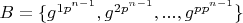 $B=\{g^{1 p^{n-1}}, g^{2 p^{n-1}}, ..., g^{p p^{n-1}}\}$