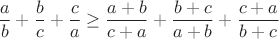 $$\frac{a}{b}+\frac{b}{c}+\frac{c}{a}\geq\frac{a+b}{c+a}+\frac{b+c}{a+b}+\frac{c+a}{b+c}$$
