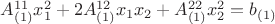 $A^{11}_{(1)}x_{1}^{2}+2A^{12}_{(1)}x_{1}x_{2}+A^{22}_{(1)}x_{2}^{2}=b_{(1)}$