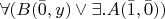 $\forall(B(\bar0,y)\vee\exists.A(\bar1,\bar0))$