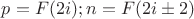 $p=F(2i);n=F(2i\pm 2)$