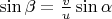 $\sin\beta=\frac{v}{u}\sin\alpha$