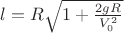 $l=R\sqrt{1+\frac{2g_{л}R}{V _0^2}}$