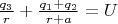 $\frac{q_3}{r}+\frac{q_1+q_2}{r+a}=U$