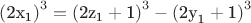 $\[\left( {{\text{2x}}_{\text{1}} } \right)^3  = \left( {{\text{2z}}_{\text{1}}  + {\text{1}}} \right)^3  - \left( {{\text{2y}}_{\text{1}}  + {\text{1}}} \right)^3 $