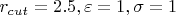 $r_{cut}=2.5, \varepsilon=1,\sigma=1$
