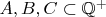 $A,B,C\subset\mathbb Q^+$
