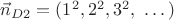 $\vec n_{D2}=(1^2,2^2,3^2,\ \dots)$ $\vec n_{D2}=(1^2,2^2,3^2,\ \dots)$