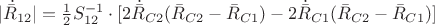$|\dot{\bar{R}}_{12}|=\frac{1}{2}S_{12}^{-1}\cdot[2\dot{\bar{R}}_{C2}(\bar{R}_{C2}-\bar{R}_{C1})-2\dot{\bar{R}}_{C1}(\bar{R}_{C2}-\bar{R}_{C1})]$