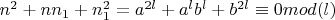$n^2+nn_1+n_1^2=a^{2l}+a^lb^l+b^{2l}\equiv 0 mod (l)$