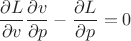 $$ \frac{\partial L}{\partial v}\frac{\partial v}{\partial p} - \frac{\partial L}{\partial p} = 0$$