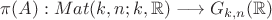 $\pi(A): Mat(k,n; k, \mathbb{R}) \longrightarrow G_{k,n}(\mathbb{R})$