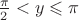 $\frac{\pi}{2} <y\leqslant \pi$
