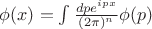 $ \phi(x)=\int \frac{{dp}e^{ipx}}{(2\pi)^n}\phi(p)$