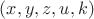 $(x,y,z,u,k)$