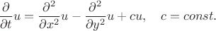 $$\frac {\partial}{\partial t}u=\frac {\partial^2}{\partial x^2}u-\frac {\partial^2}{\partial y^2}u+cu,\quad c=const.$$
