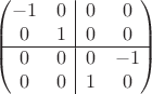 $$\begin{pmatrix}
 -1&0&\multicolumn{1}{|c}{0}&0 \\
 0&1&\multicolumn{1}{|c}{0}&0 \\ \hline
 0&0&\multicolumn{1}{|c}{0}&-1 \\
 0&0&\multicolumn{1}{|c}{1}&0 \\
\end{pmatrix}$$