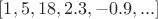 $[1,5,18,2.3,-0.9, ...]$